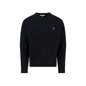 Maison Kitsuné Ribbed Knit Sweater With Cropped Fit And Embroidered Emblem - NWT